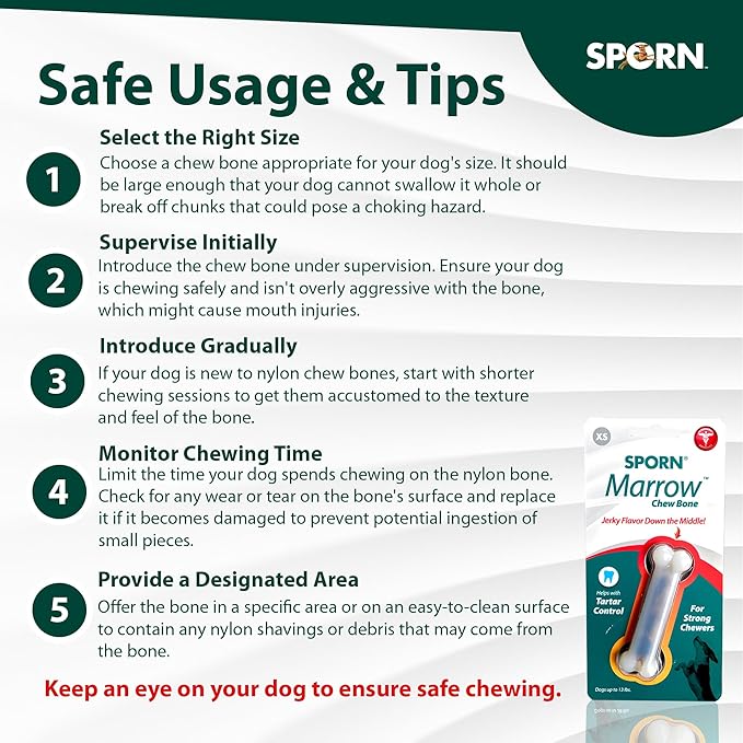 Sporn Durable Marrow Dog Chew Bones for Light Chewers, Jerky Flavor Nylon Dog Chew Toys for Extra Small Dogs, Gluten-Free & Non-Toxic, Extra Small