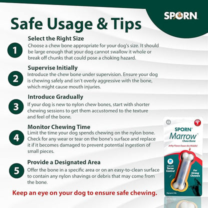 Sporn Durable Marrow Dog Chew Bones for Light Chewers, Jerky Flavor Nylon Dog Chew Toys for Extra Small Dogs, Gluten-Free & Non-Toxic, Extra Small