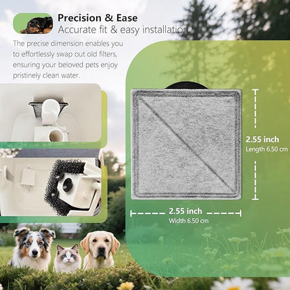 Cat Water Fountain Replacement Charcoal Filter Square Compatible with Petsafe Premier, Ion-X, Outlast Pumpless & Viva Pet Water Fountain, Carbon Filters for Cat and Dog Indoor (BLACK, 6 PACK)