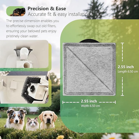 Cat Water Fountain Replacement Charcoal Filter Square Compatible with Petsafe Premier, Ion-X, Outlast Pumpless & Viva Pet Water Fountain, Carbon Filters for Cat and Dog Indoor (BLACK, 6 PACK)