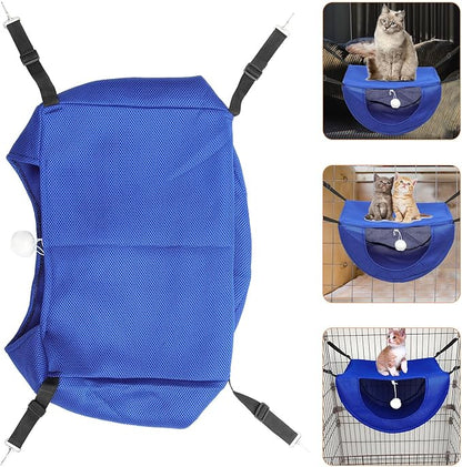 Cat Cage Hammock Bed Breathable Mesh Hanging Small Pet Bed Comfortable Kitten Nest Summer Washable Blue M for Indoor Cats