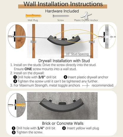 Wall Mounted Curved Cat Hammock with Grey Sisal Pad – Scratch-Friendly Cat Nest Perch for Wall – Large Floating Bed for Indoor Cats