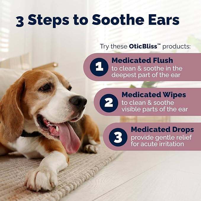 Vetnique Oticbliss Advanced Strength Dog Ear Infection Treatment Flush, Antiseptic Cat & Dog Ear Cleaner Solution Medicated with Chlorhexidine & Ketoconazole Helps with Ear Yeast (6oz Flush)