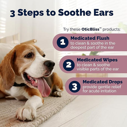 Vetnique Oticbliss Advanced Strength Dog Ear Infection Treatment Flush, Antiseptic Cat & Dog Ear Cleaner Solution Medicated with Chlorhexidine & Ketoconazole Helps with Ear Yeast (6oz Flush)