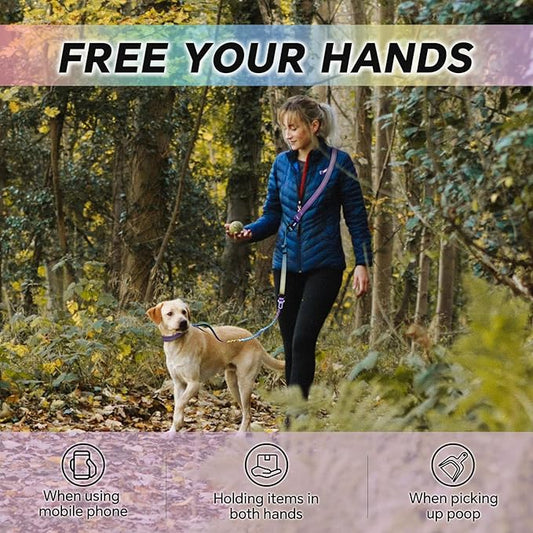 Hands Free Dog Leash, Adjustable Heavy Duty Bungee Waist Leash Belt for Medium Large Dogs Walking Running Hiking with Reflective(Multi-Colored)