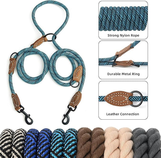 Mile High Life Dual Dog Leash - Double, 360 Swivel, Hands Free, Leather Tailored Connection, 8FT Green
