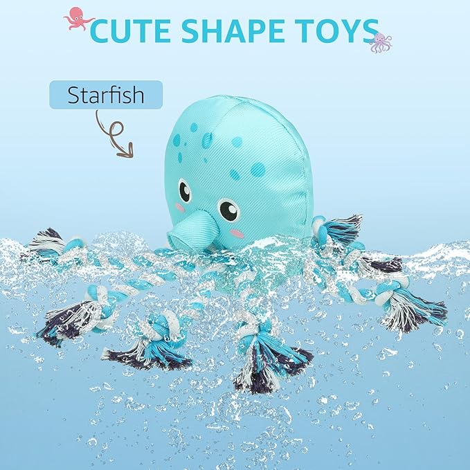 SCENEREAL Octopus Dog Squeaky Toy for Small Medium Dogs- Floating Dog Toys on Water for Pool Fetch, Puppy Interactive Rope Chew Toy for Indoor Outdoor Play