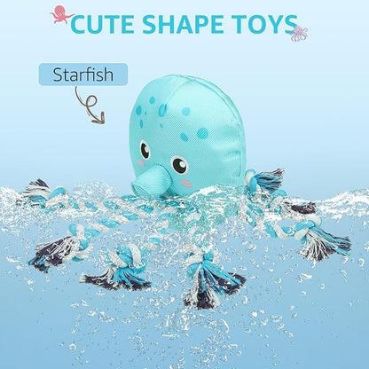 SCENEREAL Octopus Dog Squeaky Toy for Small Medium Dogs- Floating Dog Toys on Water for Pool Fetch, Puppy Interactive Rope Chew Toy for Indoor Outdoor Play