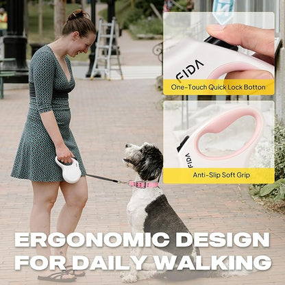 Fida Retractable Dog Leash, 16 ft Dog Walking Leash for Small Dogs up to 26lbs, Tangle Free, White
