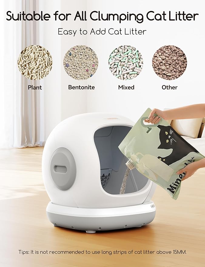 MeoWant Self-Cleaning Cat Litter Box, 75L Extra Large Open Automatic Cat Litter Box for Multi Cats, Integrated Safety Protection/APP Control/Odor Removal Smart Box with Mat & Liner (Gray)
