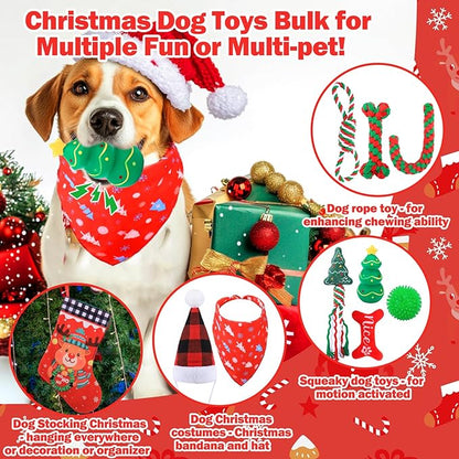 Mity rain Christmas Dog Toys Stockings with Toys - Dog Toys Pack for Large/Medium/Small Dogs, Dog of Squeaky Toys Rope Toy Dog Costume for Teething Bulk