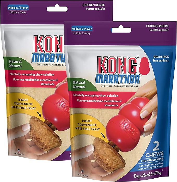 KONG Marathon - Pet Supplies for Training & Playtime - Healthy Dog Treat for KONG Dog Toys - For Medium Dogs - Chicken Flavor - 2 Pack (4 Pieces Total)