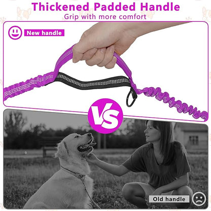 Hands Free Dog Leash with Zipper Pouch, Running Waist Leash for Dog Walking, Adjustable Waist Belt for Large Dogs, Reflective Bungee Design with Two Handle for Hiking, Training, Rose Red