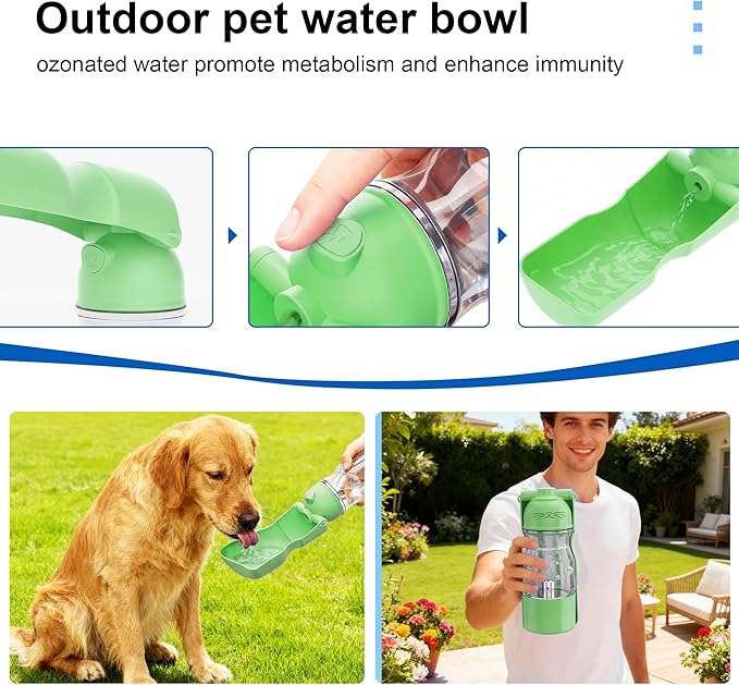 Portable Dog Water Bottle Active Oxygen Puppy Water Bowl & Dispenser for Travel, Improves Taste and Boosts Immunity for Pet Health Care Water Bottle (A-013B-Green)
