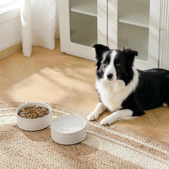 MALACASA Ceramic Dog Food Bowl, 3.5 Cups or 32oz Dog Food Water Dish for Mudium Breeds, Pet Bowl Dishwasher & Microwave Safe, Honeycomb, Series Lydia