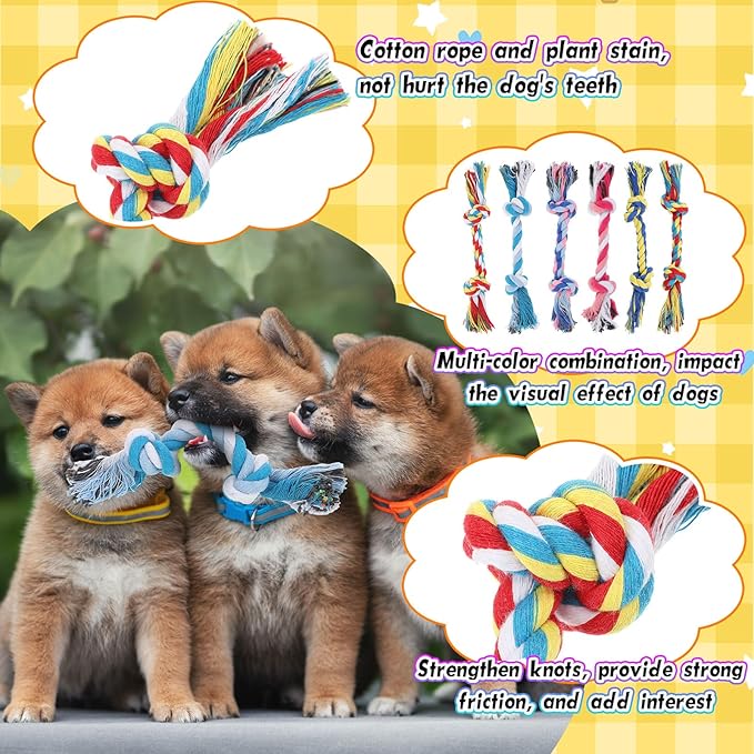100 Pcs Knot Rope Dog Toys Multi Color Puppy Chew Toy Cotton Puppy Dental Teething Toys 2 Knot Dog Tug for Small and Medium Dogs Aggressive Chewers Supplies