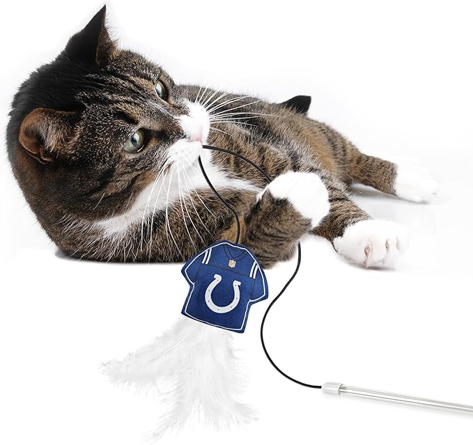 NFL Indianapolis Colts Team Jersey Wand with CAT NIP, Cat Toy Jersey Shaped Plush Teaser Toy for Cats & Kittens - Interactive Pet Toy for Play & Exercise