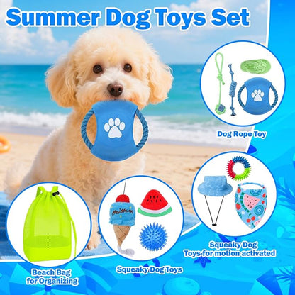 Mity rain Summer Dog Toys Set - Interactive Dog Toys Pack for Small/Medium/Large Dogs, Dog Toys Gifts of Squeaky Toys Rope Toy Plush Toy Dog Costume for Teething Bulk