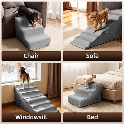 Mestuel Dog Stairs for Small Dogs Cats, Small Pet Stairs Steps, Foam 3-Tier Pet Stairs Steps for Couch Sofa, Dog Ramp Ladder Indoor with Nonslip Bottom &Washable Cover, Beige