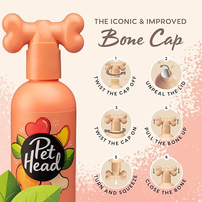 Pet Head Quick Fix 2 in 1 Dog Shampoo and Conditioner | Peach Scent | Dog Shampoo for Smelly Dogs | Nourishes and Softens Coat & Skin | Vegan | Gentle Formula for Puppies | Made in USA | 16fl oz.