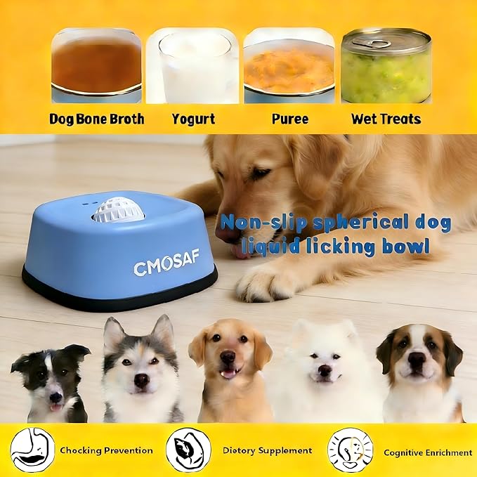 Dog Lick Bowl with Rolling Ball, Slow Feeder Dog Licking Bowl for Liquid Treats Bone Broth Yogurt, Anti-Slip Interactive Lick Toy, Post-op Nutrition & Anxiety Relief for Small Medium Large Breeds
