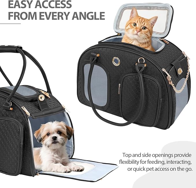 Dog Purse Carrier for Small Dogs, TSA Airline Approved Pet Tote Bag, Fashion Soft-Sided Puppy Carrier Purse with Pockets for Travel, Daily Outings (Black, 16.1inch x 8.7inch x 12inch)