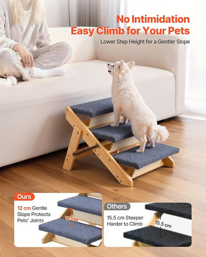 VEVOR Wood Pet Stairs, 3-Step Dog Stairs for Beds, Sofa & Cars, 150lbs Load Capacity, Floded Flat Design, Stable & Sturdy Cat & Dog Step Ladder for Small Medium Large Older Pet Puppy Essentials