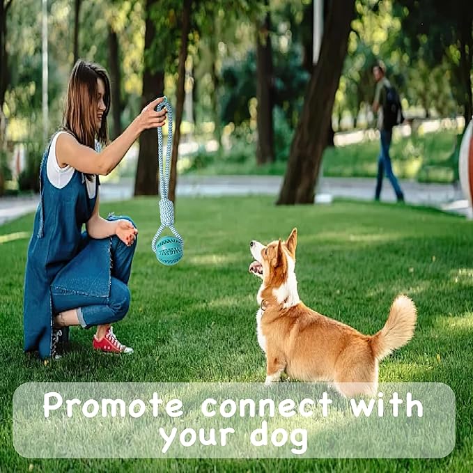 Dog Rope Toy for Medium and Small Dogs, Interactive Puppy Toys Tug of War Toy with Rubber Ball, Durable Outdoor Puppy Chew Toys for Teeth Cleaning, Fetch & Training(Blue)