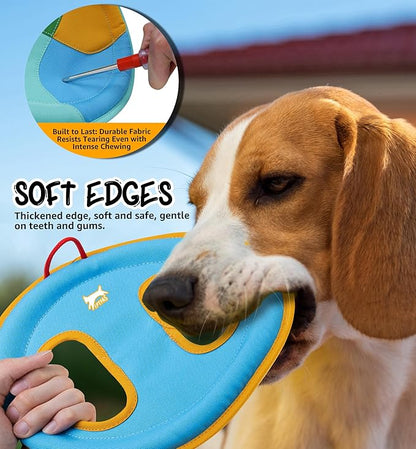 Dog Flying Disc Dog Flyer Toy for Fetch, Durable Nylon 9.5" Diameter with Soft and Thick Edges, Gentle on Teeth & Gums, Lightweight & Water Floating, Outdoor Play for All Breeds (C-Blue/Orange)