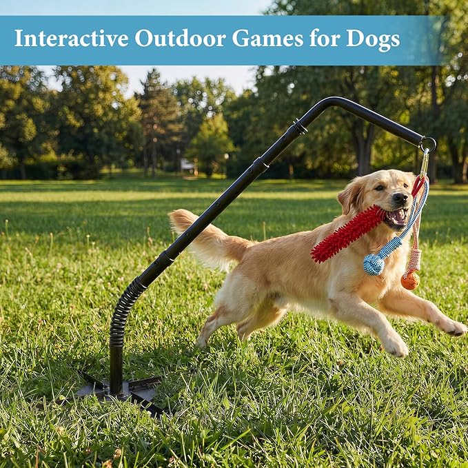 Tether Outdoor War Dog Toy with 3 Chew Rope, Adjustable Height Tug Dog Flirt Pole for Dog Self-Play in Yard, Park and Playground