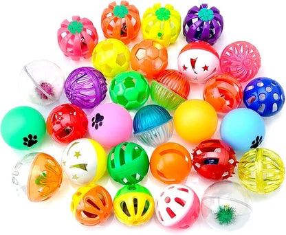CHIWAVA 36 Pack Plastic Noisy Cat Toy Balls with Bell Kitten Chases Toy 8 Type Assorted Color Size