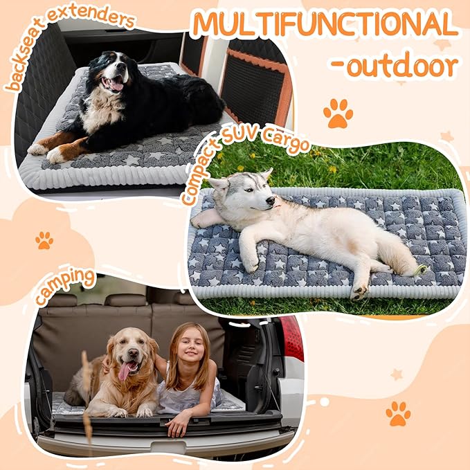 Nuanchu Backseat Dog Bed Mat for Car Non-Slip Pet Seat Cover with Star Pattern, Washable Travel Blanket for Cars Suvs Trucks (Grey & White, 24"x53")