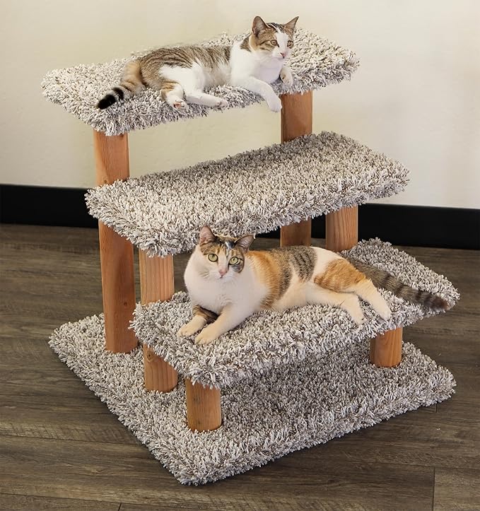 Solid Wood Stairs for Cats and Dogs, Gray Speckled