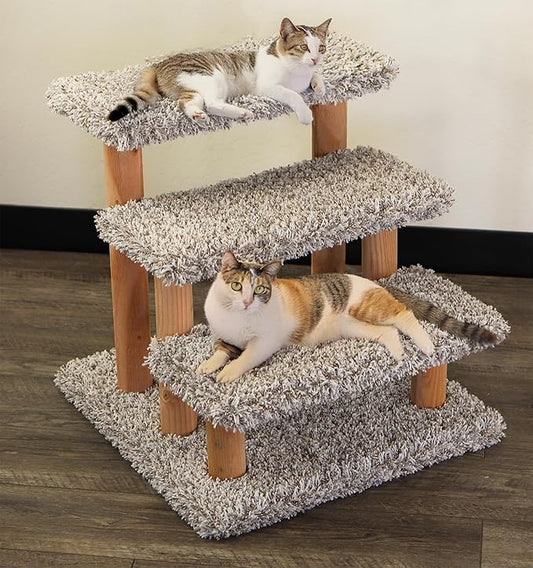Solid Wood Stairs for Cats and Dogs, Gray Speckled