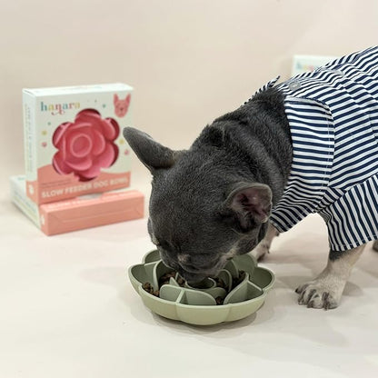 Hanara Sillicone Slow Feeder Dog Bowls & Lick Mat with Suction Bottom | Rose Petals Design | Promotes Better Digestion, Prevent Choking | Dish Washer Safe | Great Size for All Breed (Peach Beige)