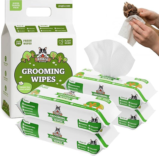 Pogi’s Dog Grooming Wipes – Hypoallergenic Pet Wipes for Paws, Body & Butt – Cleaning & Hydrating, Green Tea Scent, 400-Count
