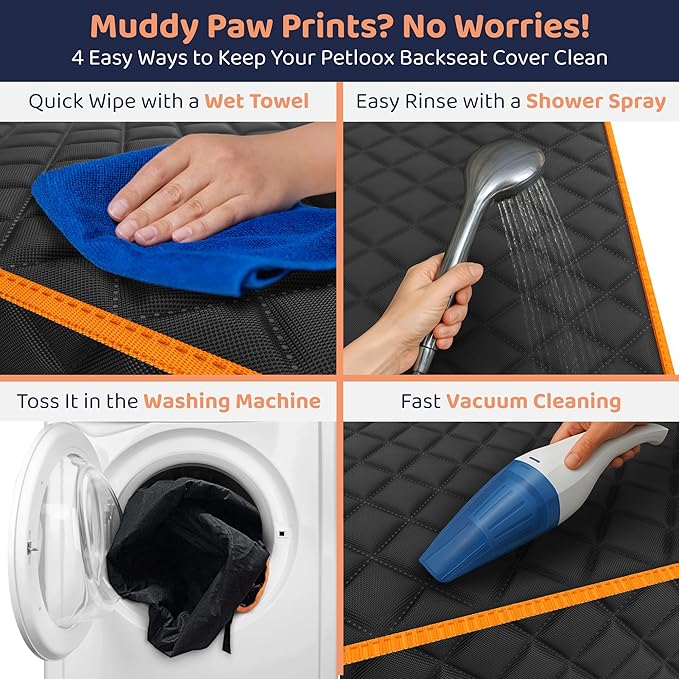 Petloox Dog Car Seat Cover for Back Seat, Waterproof Hammock for Car, SUV & Truck, Non-Slip Backseat Cover for Dogs, Heavy-Duty Dog Hammock Style Seat Protector Pets, Easy to Install & Clean