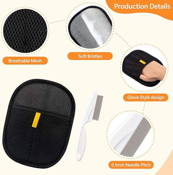 Pet Hair Removal Glove for Cats & Dogs, Upgraded Electrostatic Pet Fur Remover Gloves with a Fine-Tooth Comb Brush, Reusable Hair Removal Tool for Fabric Surface Couch, Car Seat (8.27" x 6.69")