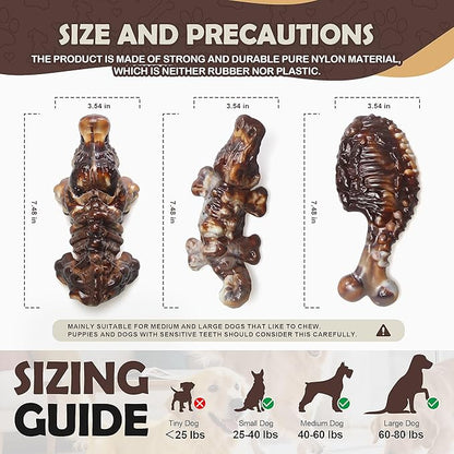 Dog Chew Toys for Aggressive Chewers,3 PCS Tough Dog Toys for Medium and Large Breed, Real Bacon Flavored Best Dog Toys to Keep Them Busy, Reduce Boredom, Dog Bones for Teeth Cleaning (Brown)