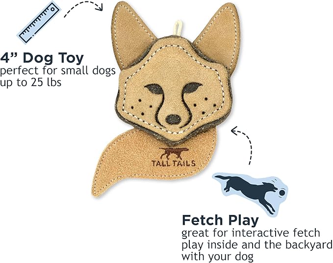 Tall Tails Dog Natural Leather Scrappy Fetch Toy for Dogs, Fox