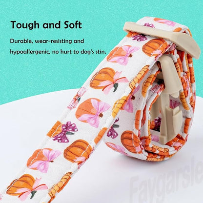 Faygarsle Fall Pumpkin Pattern Dog Collar with Charm, Adjustable Neckwear for Small Medium Large Dogs, Orange and Pink for Small Medium Large Dogs S