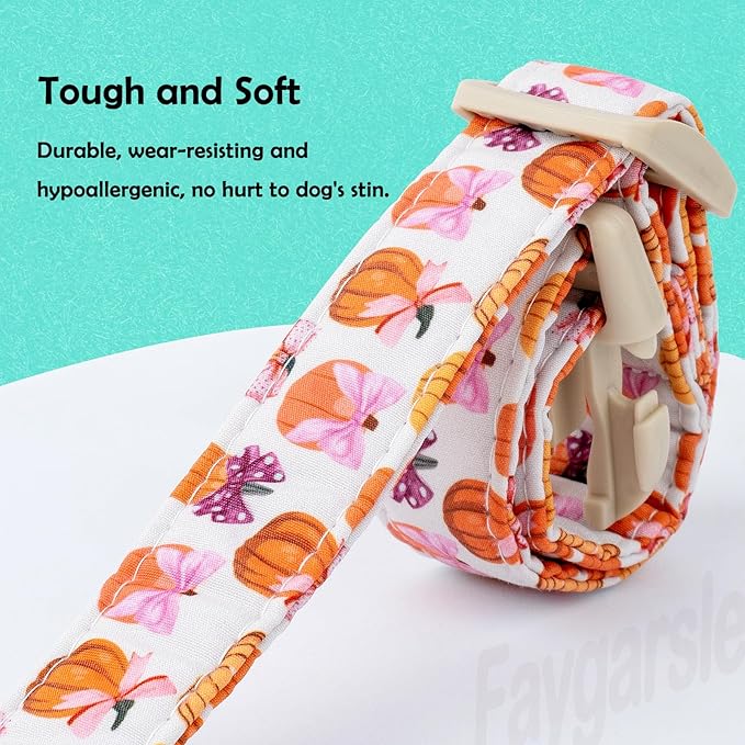 Faygarsle Fall Pumpkin Pattern Dog Collar with Charm, Adjustable Neckwear for Small Medium Large Dogs, Orange and Pink for Small Medium Large Dogs M