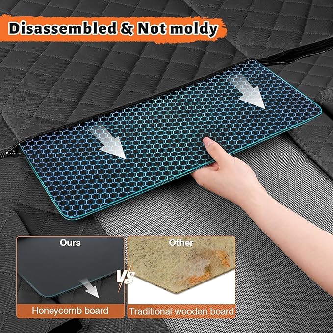 Hard Bottom Back Seat Extender for Dogs, Dog Car Seat Cover for Back Seat, Holds 420lbs, Durable Waterproof Pet Car Bed Dog Hammock for SUV/Car/Small Truck (Black)