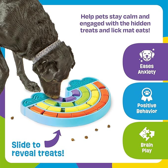 Brightkins Calming Rainbow Treat Puzzle, Outdoor Puzzle Board, Interactive Dog Toys, Dog Birthday, Enrichment Slow Feeder Bowls, Puppy Teething and Chewing, Stimulating Automatic Feeder