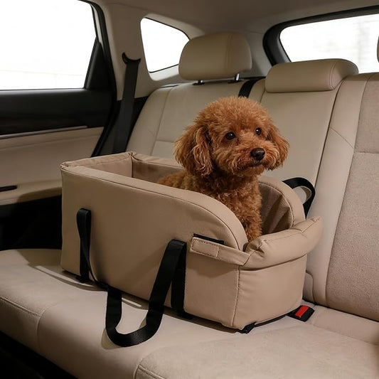 Waterproof Faux Leather Center Console Dog Car Seat, 2-in-1 Portable Puppy Carrier & Armrest Booster Seat for Small Dogs, Easy-to-Clean Tech Fabric, Sturdy Cushioned, Anti-Collapse Walls, Under 11 lbs