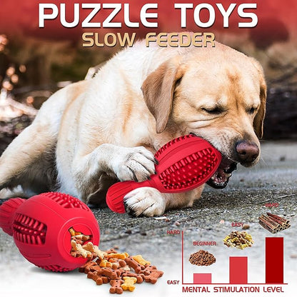 Treat Dispensing Puzzle Dog Toy - Interactive Chew Toys for Aggressive Chewers, Durable Rubber with Squeaker & Mental Stimulation for Large Medium Small Dogs Breeds