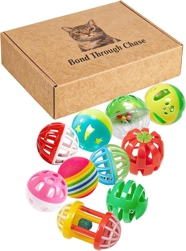 10 Colorful PP Cat Toys Balls for Indoor Kitten, Interactive Chase and Bite Toys for All Kittens and Cats (1.5'' - 2.2'')