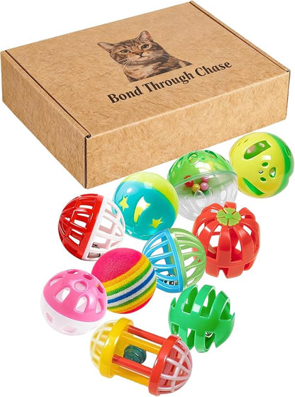 10 Colorful PP Cat Toys Balls for Indoor Kitten, Interactive Chase and Bite Toys for All Kittens and Cats (1.5'' - 2.2'')