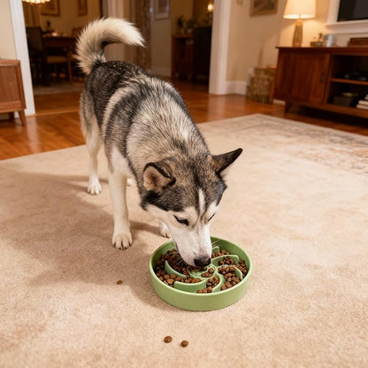 Ceramic Slow Feeder Dog Bowl, 1.5 Cup Dog Food or 20oz Water, Slow Eating Bowl for Small Breed, Maze Puzzle Feeder for Fast Eaters, Anti-Choking Stop Bloat, Non-Slip BPA Free (Green)