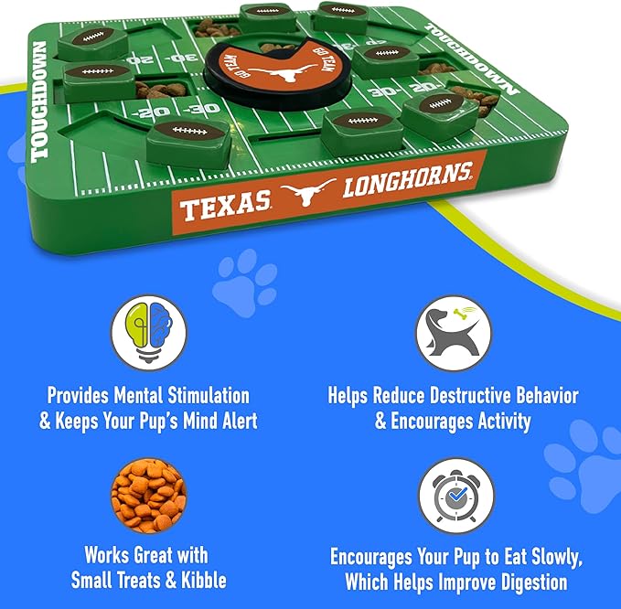 Pets First NCAA Texas Large Puzzle Toy - Interactive Dog Treat & Slow Feeding Toy